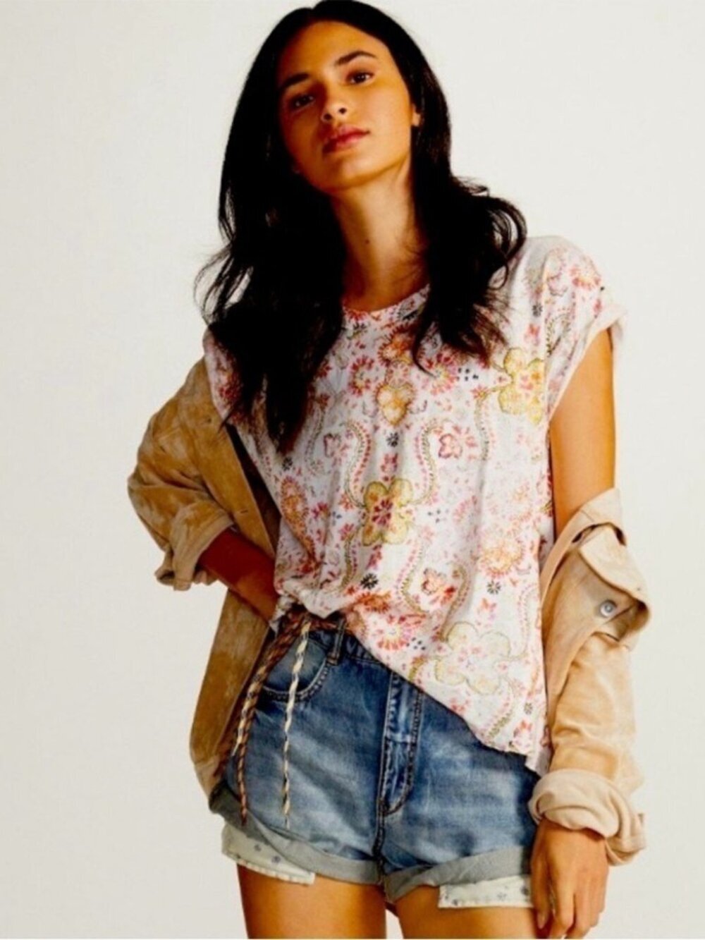 NWT Anthropologie Pilcro Sustainable Swing Linen Blend Tee Xs